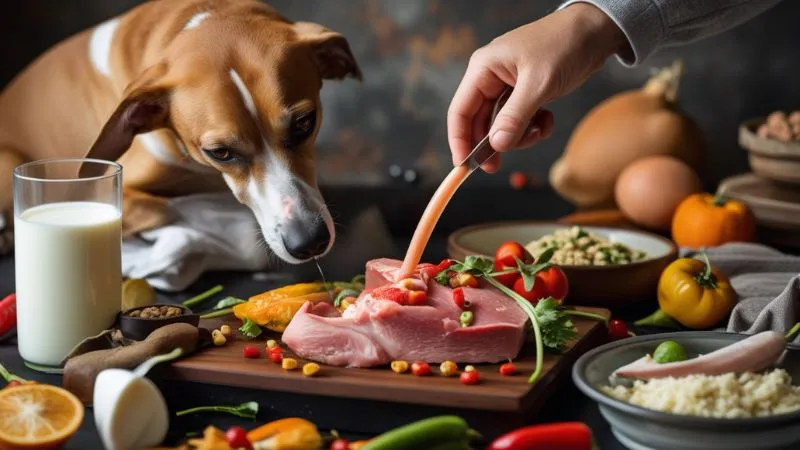 A concerned owner watching their dog sniffing or eating spicy food, highlighting the risks and what to do if your dog eats something spicy.
